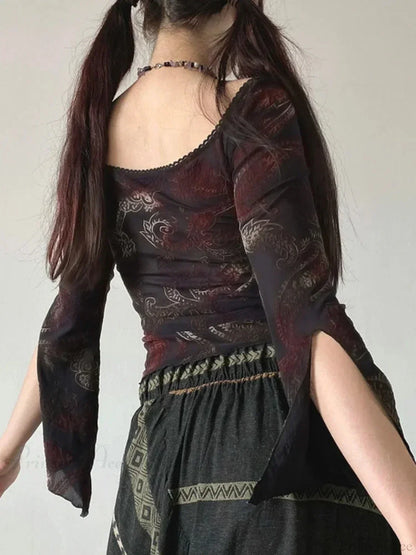 Flower Square Collar Knitted Top