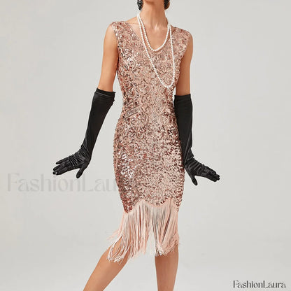 For Women 2024 1920s O-neck Sleeveless Tassel Shinny Glitter Sequin Club Party Vestidos Prom Dress