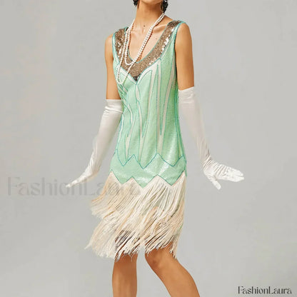 For Women 2024 1920s O-neck Sleeveless Tassel Shinny Glitter Sequin Club Party Vestidos Prom Dress