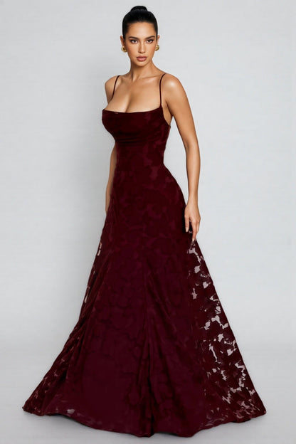 Liralk Red Strapless Mesh Maxi Dress