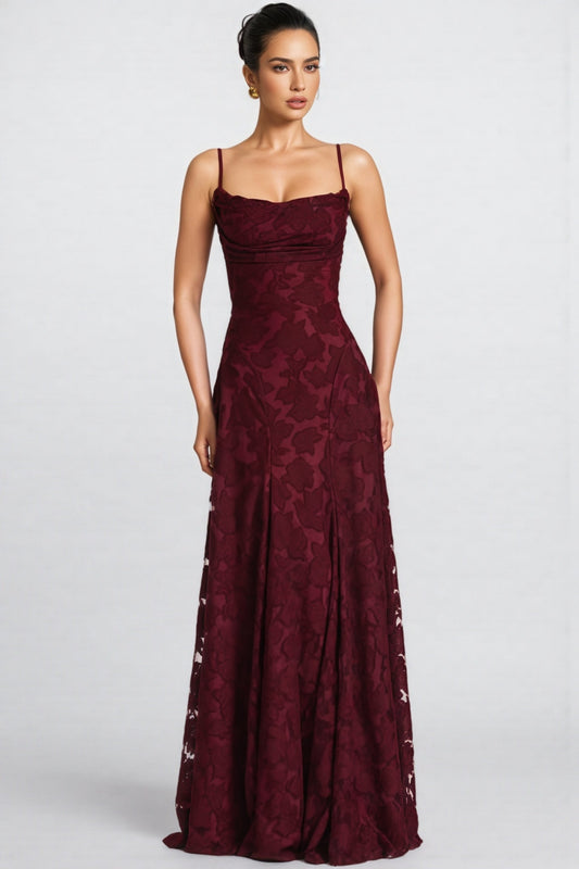 Liralk Red Strapless Mesh Maxi Dress