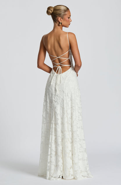 Square Neck Spaghetti Strap 3D Floral Applique Textured Floor Length Gown