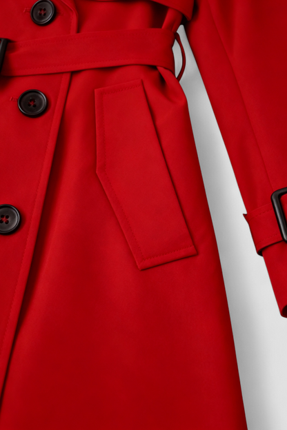 Long Double Breasted Trench Coat | Belted Waist, Epaulette Detail