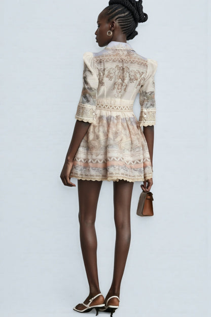 Wyetha Standing Neck Lantern Sleeve Mini Dress