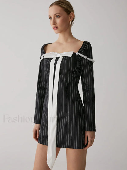 French Square Graceful Neck Short Dress