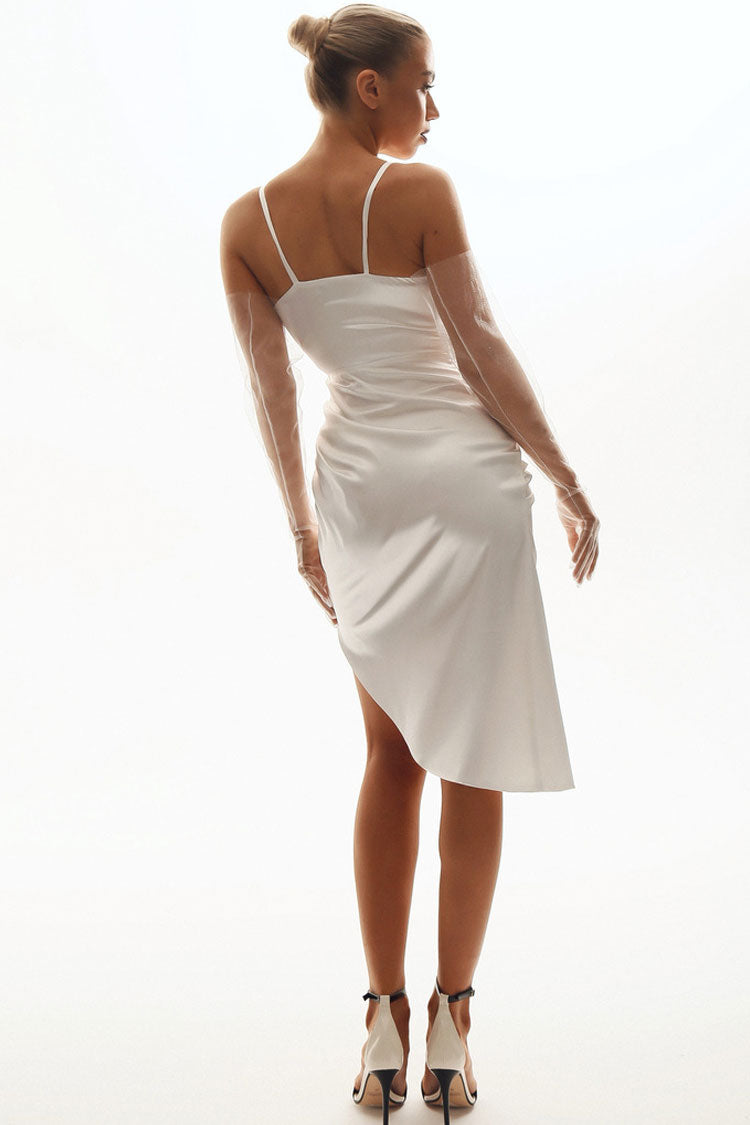 Wrap V-Neck Spaghetti Strap High Slit Draped Midi Dress