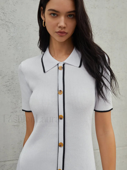 Frenchy Contrast Trim Trendy Short Sweater Dress