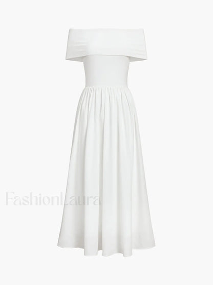 Frenchy Solid Graceful Off-Shoulder Long Dress