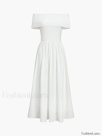 Frenchy Solid Graceful Off-Shoulder Long Dress