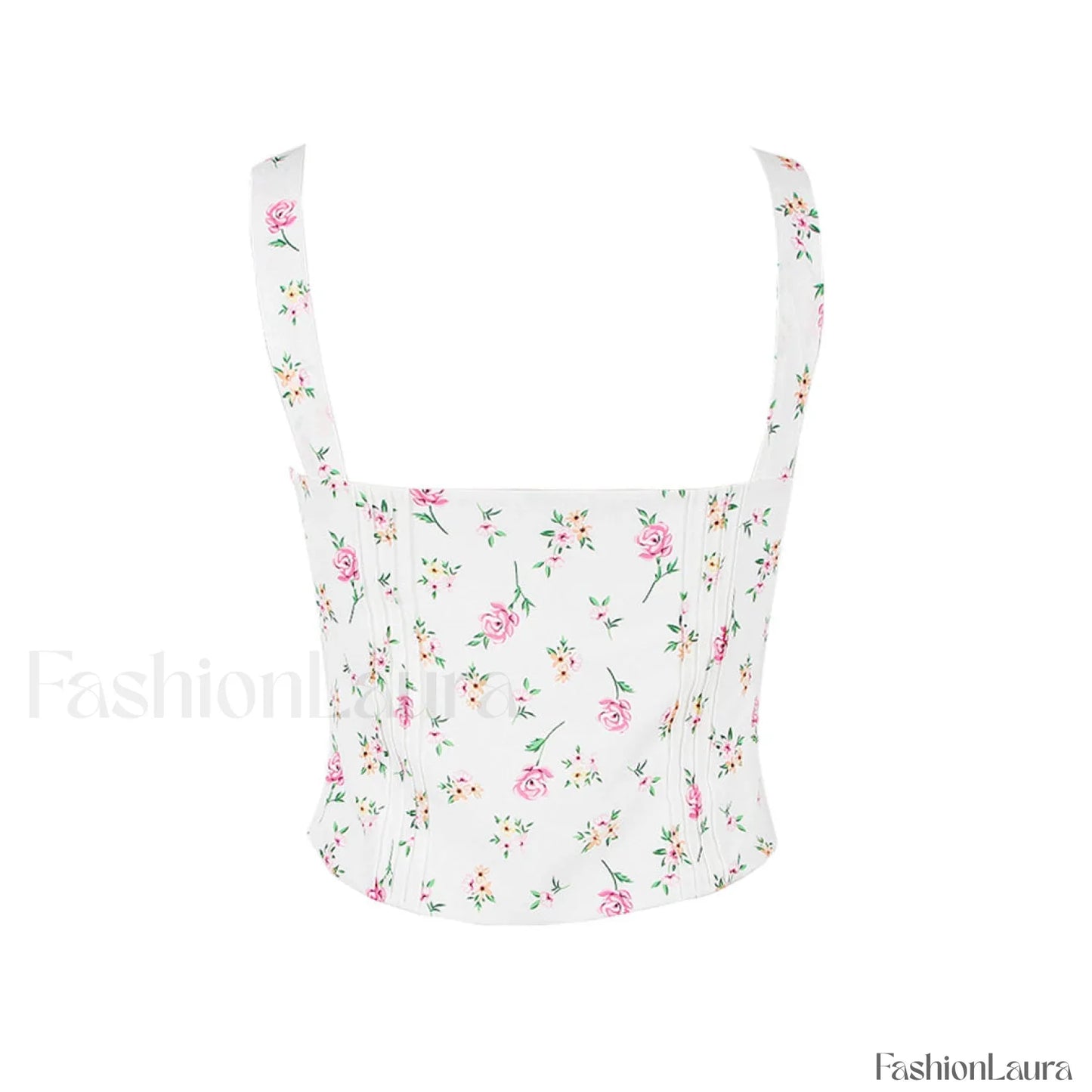 Fresh Tie Front Square Neck Frill Bustier Floral Printed Tank Top - Pink