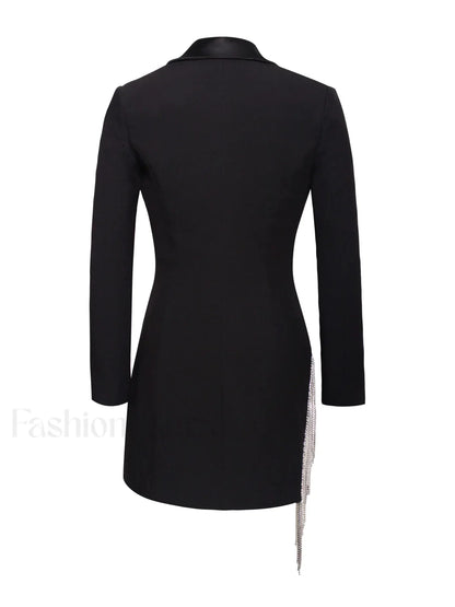 Freya Black Crystal Charming Fringe Blazer Dress