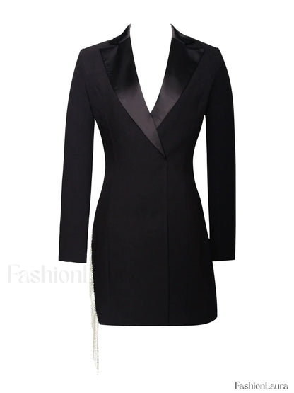 Freya Black Crystal Charming Fringe Blazer Dress