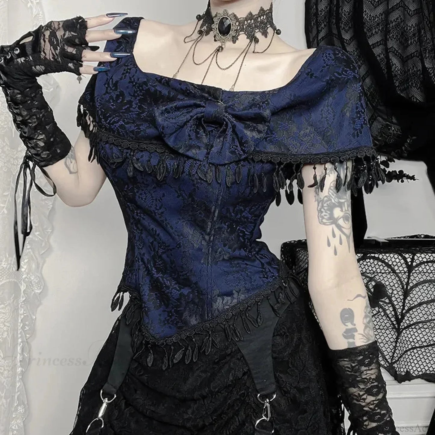 Fringes Off Shoulder Lace Blouse