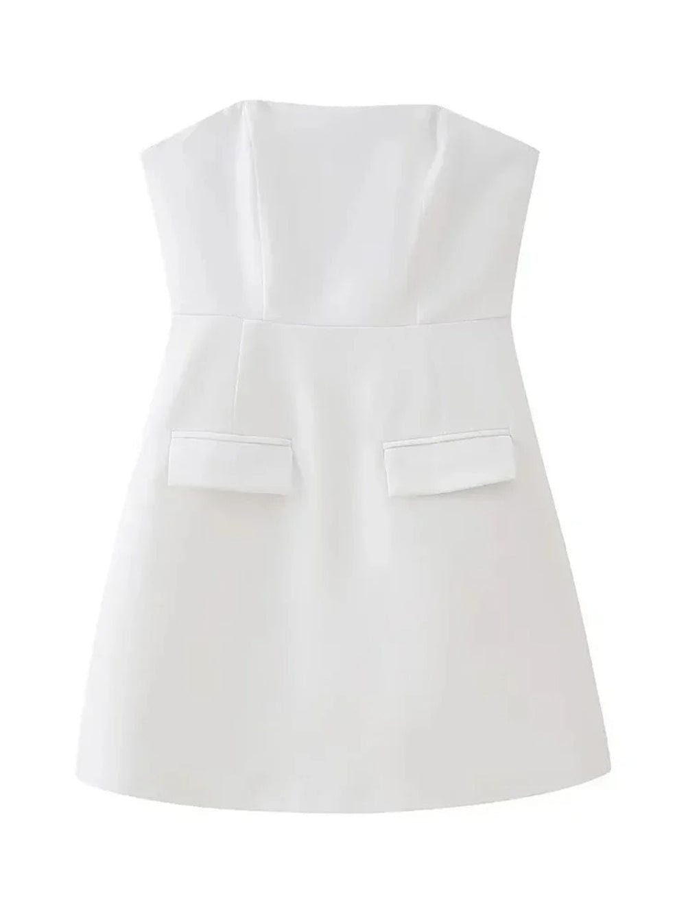 Strapless Princess Seam Pocket Flap Structured A-Line Mini Dress