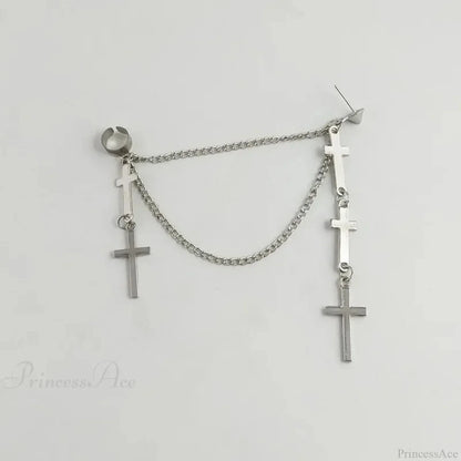 Genderless Punk Cross Fringe Chain Clip Earring