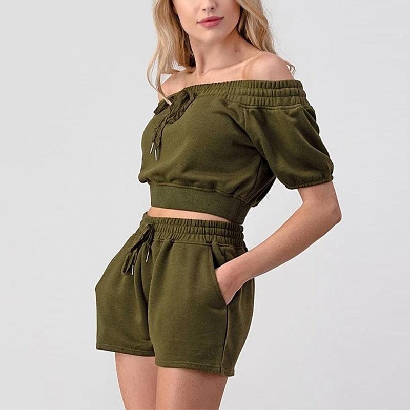 KittenAlarm - Georgia Off Shoulder Crop Top & Mini Shorts Set