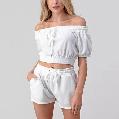 KittenAlarm - Georgia Off Shoulder Crop Top & Mini Shorts Set