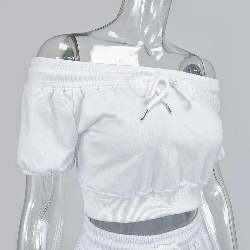 KittenAlarm - Georgia Off Shoulder Crop Top & Mini Shorts Set