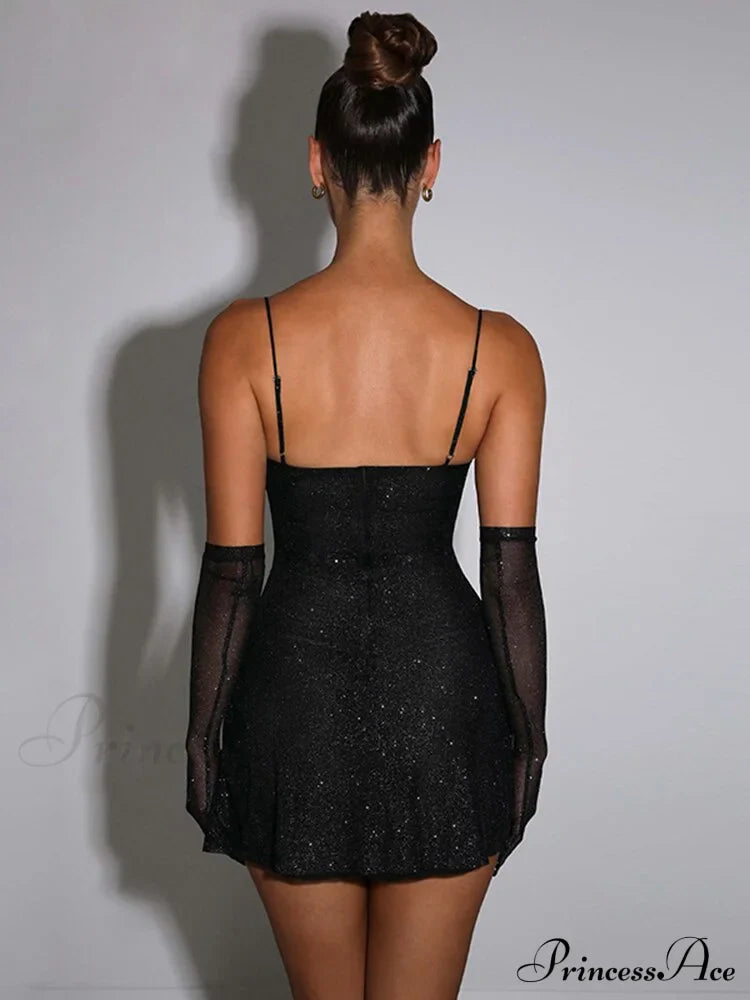 Glitter Party Club Fashion Outfits Spaghetti Strap Sexy Slit Dress
