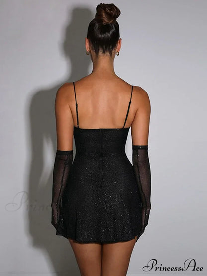 Glitter Party Club Fashion Outfits Spaghetti Strap Sexy Slit Dress