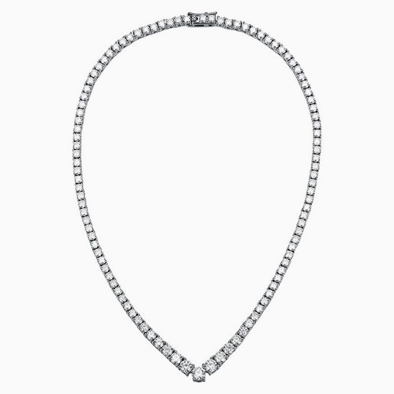 Sterling Silver V Shape Moissanite Tennis Necklace with Glittering Design