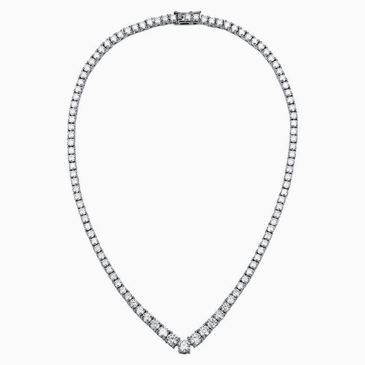 Sterling Silver V Shape Moissanite Tennis Necklace with Glittering Design