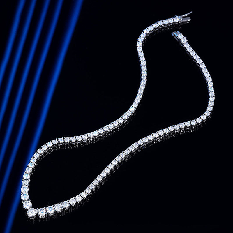 Sterling Silver V Shape Moissanite Tennis Necklace with Glittering Design