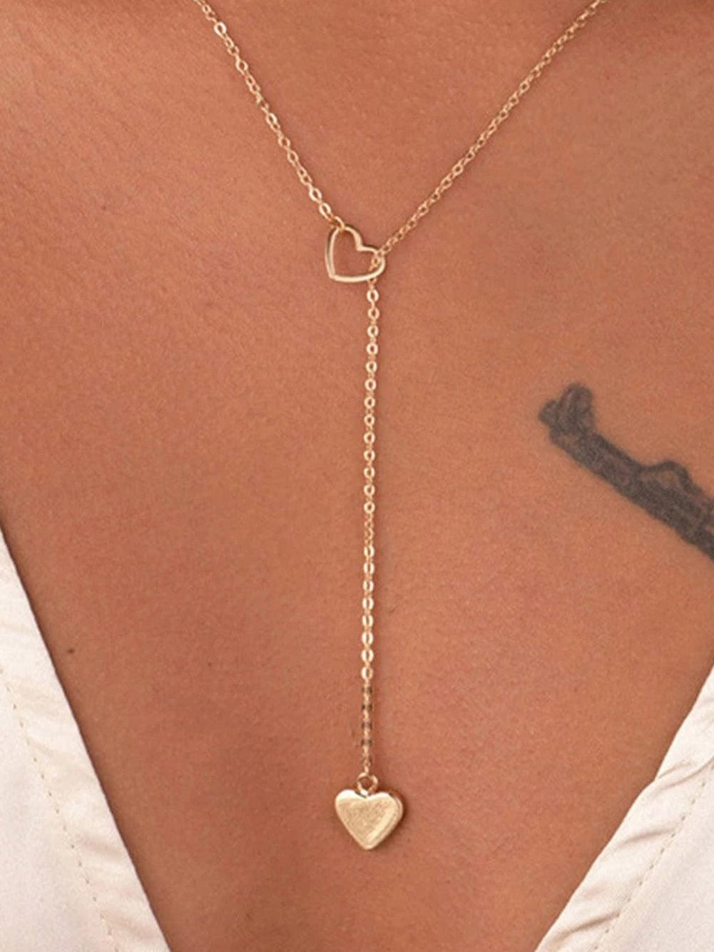 Heart Lariat Necklace with Patchwork Design
