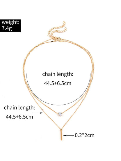 Gold Double-Layer Rhinestone Pendant Necklace