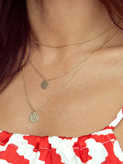 Layered Copper Pendant Necklace with Multiple Chains in Gold
