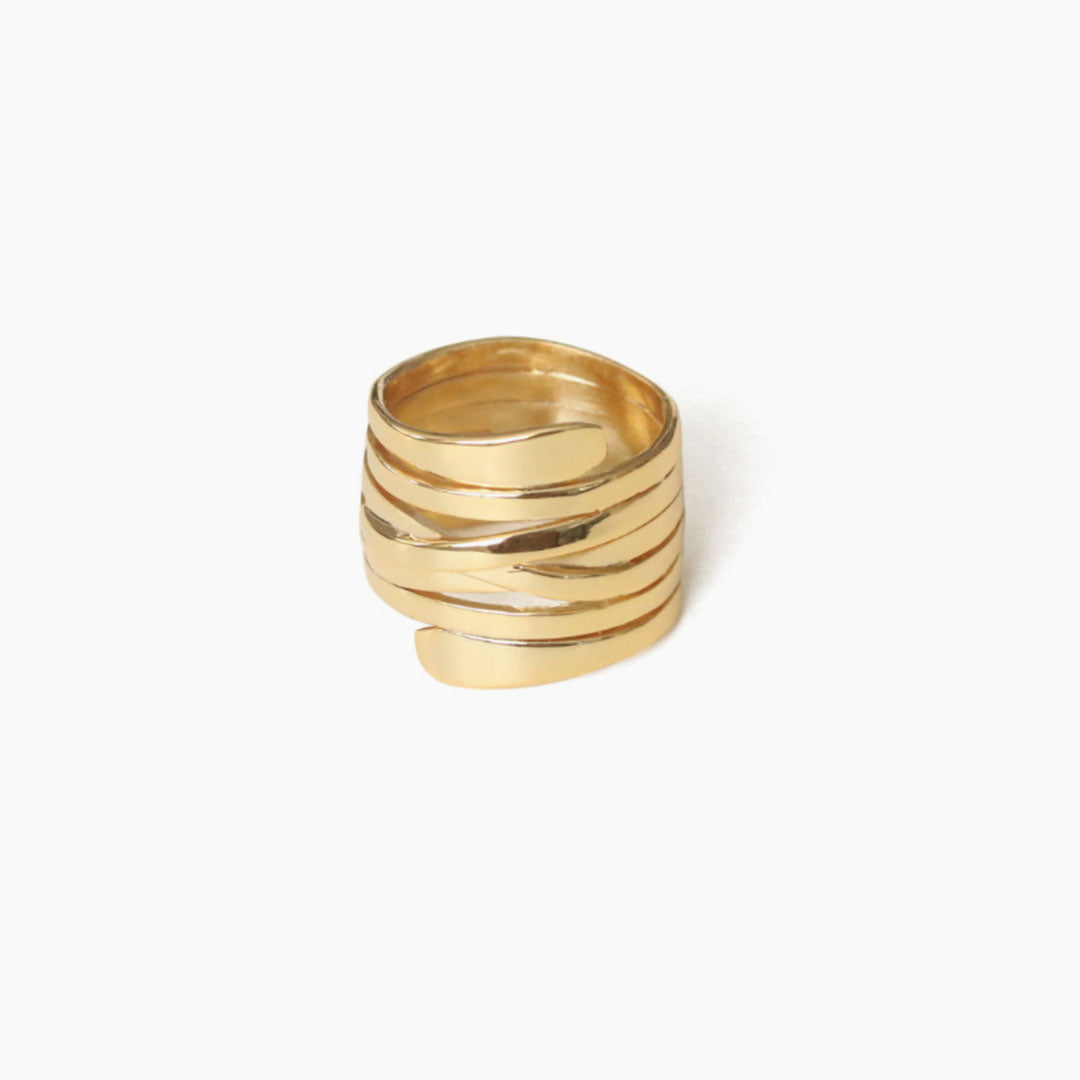 Twisted Gold Tone Layered Band Ring