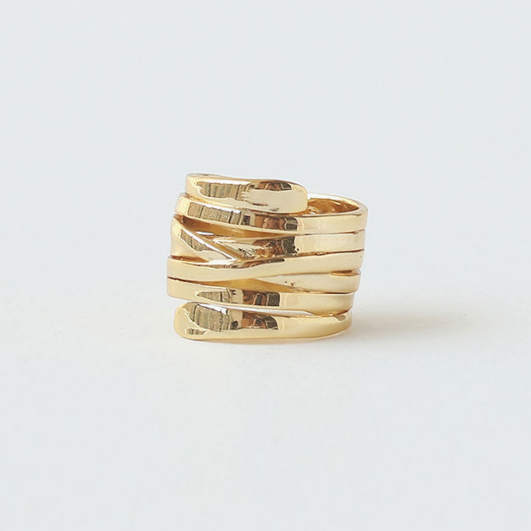 Twisted Gold Tone Layered Band Ring