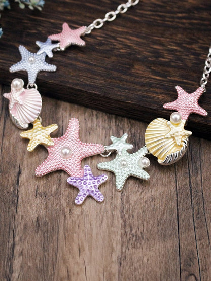 Starfish Shell Pearl Necklace with Adjustable Chain