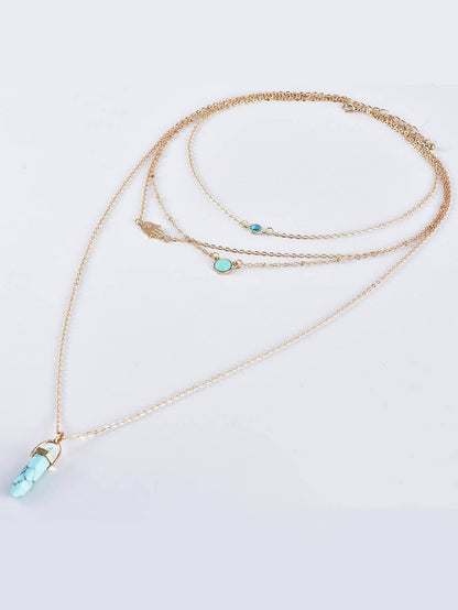 Turquoise Pendant Layered Necklace in Boho-Chic Gold