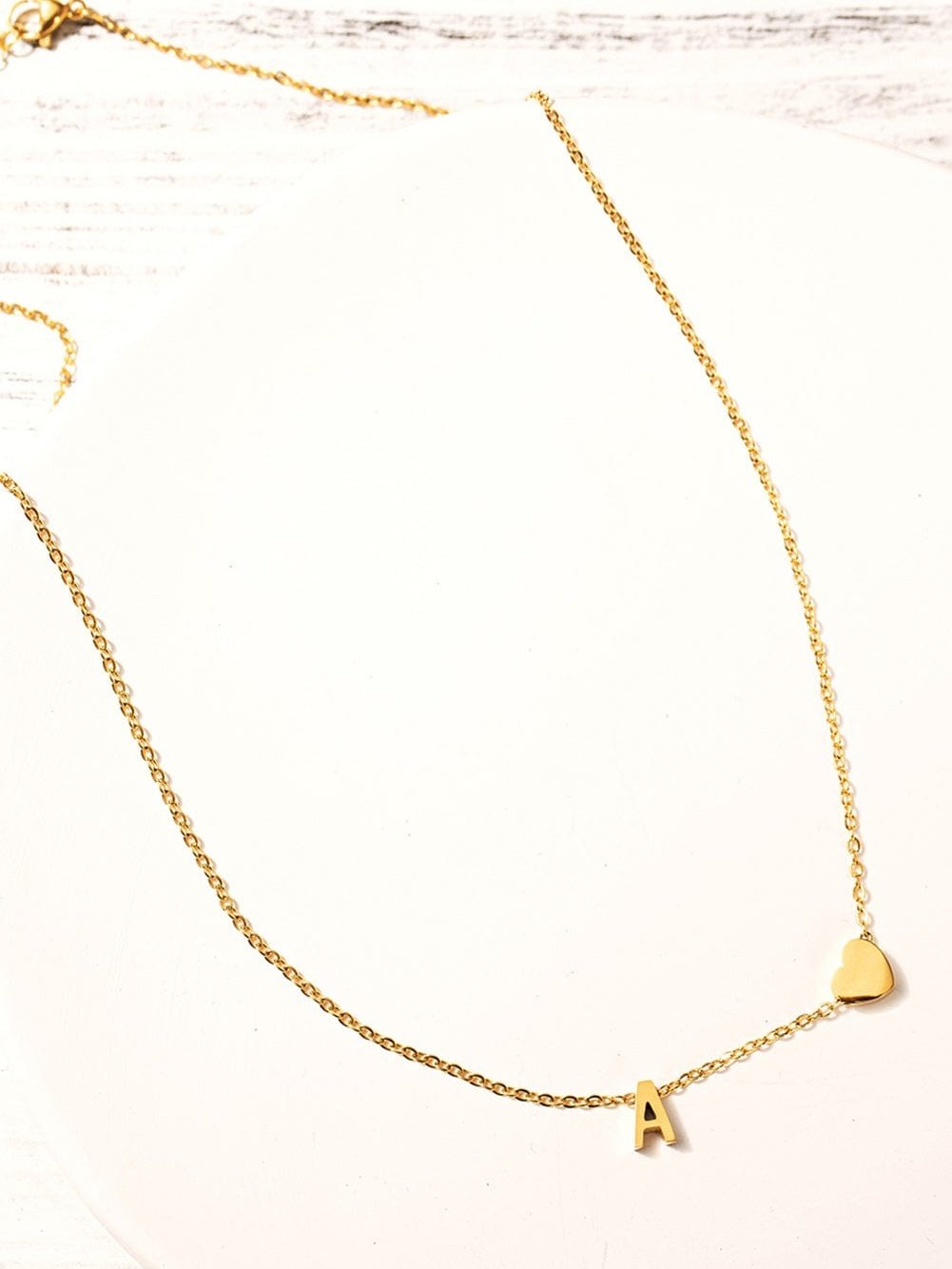 Gold Letter Pendant Necklace with Chained Heart Design