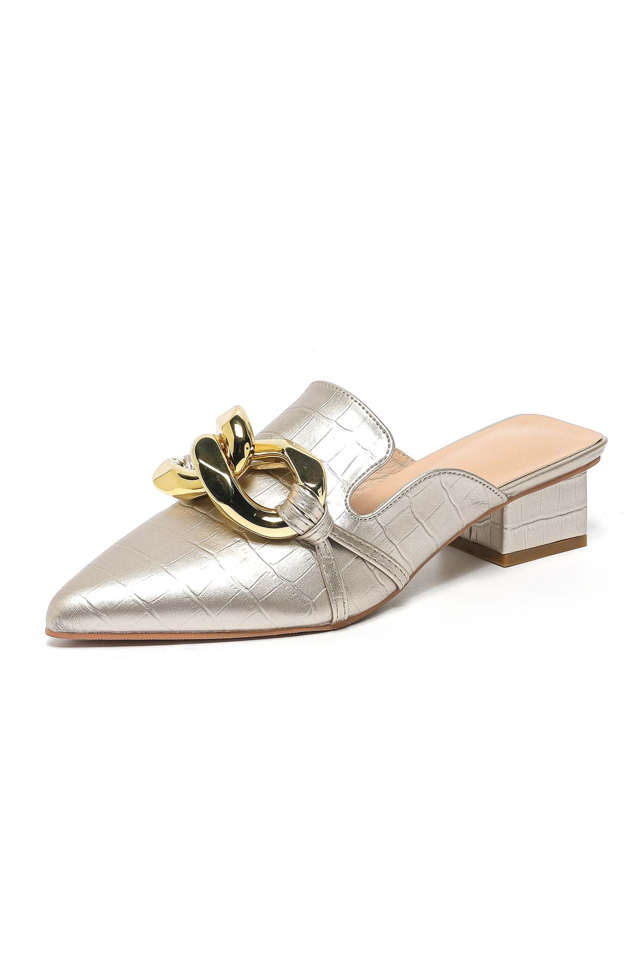 Pointed Toe Chain Loafer Slides