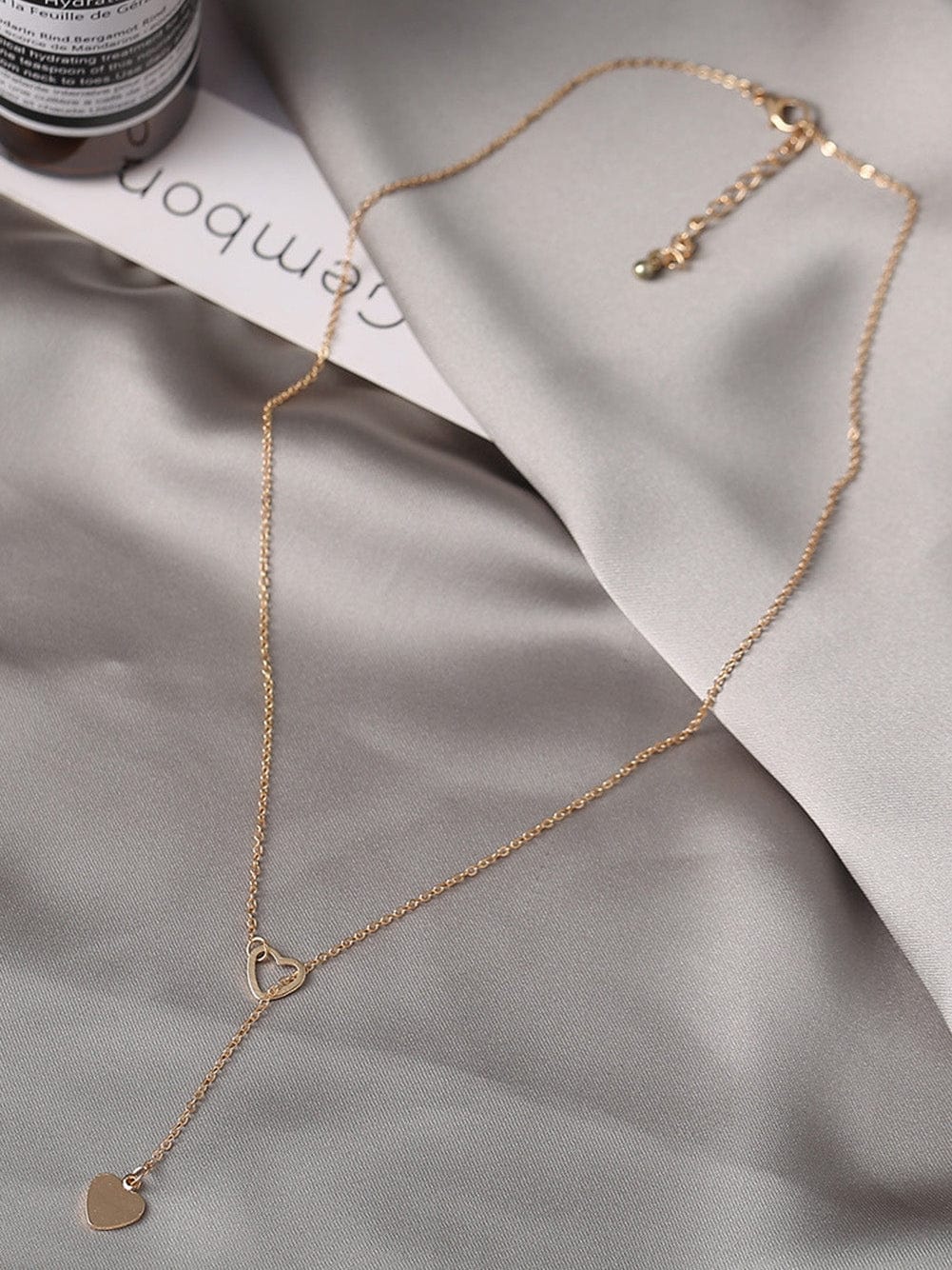 Heart Lariat Necklace with Patchwork Design