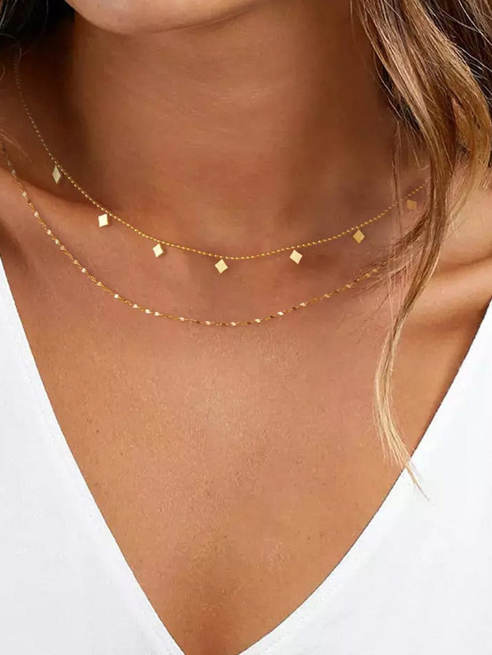 Rhombus Beaded Double-Strand Necklace