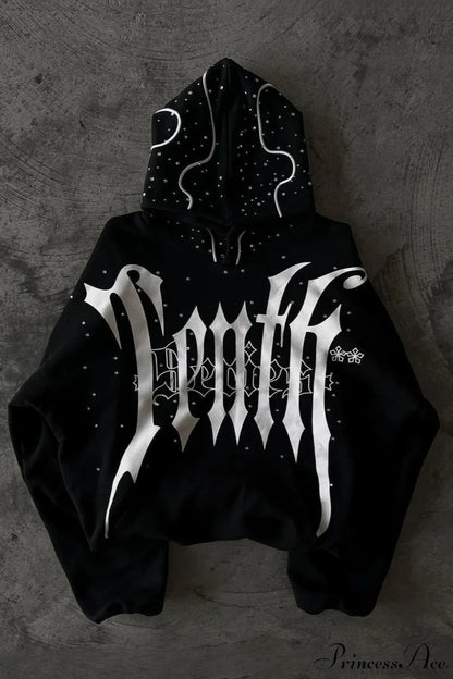 Goth Dark Letter Print Unisex Harajuku Oversized Hoodie