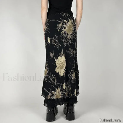 Goth Floral Double Layer Skirt