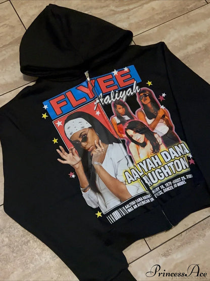 Goth Rock Character Print Loose Hoodie