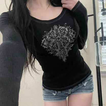 Gothic Print Knit Top