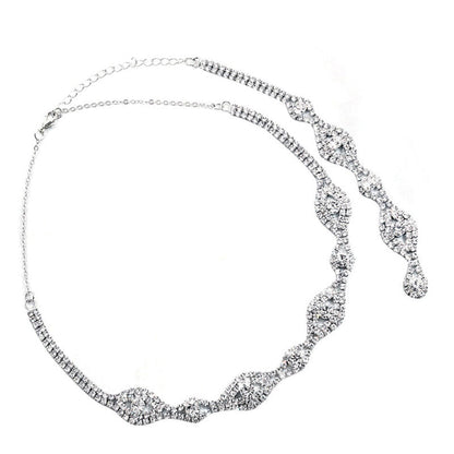 Rhinestone Bridal Necklace with Backdrop - Silver