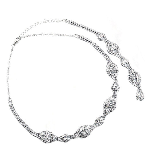 Rhinestone Bridal Necklace with Backdrop - Silver