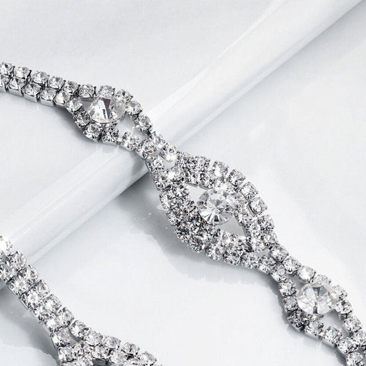 Rhinestone Bridal Necklace with Backdrop - Silver