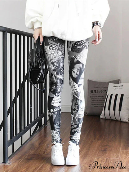 Graffiti Floral Patterned Print Elastic Design Leggings
