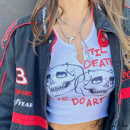 Graphic Cyber Streetwear Women Chic Sleeveless Activity Harajuku Skinny Crops Tank top