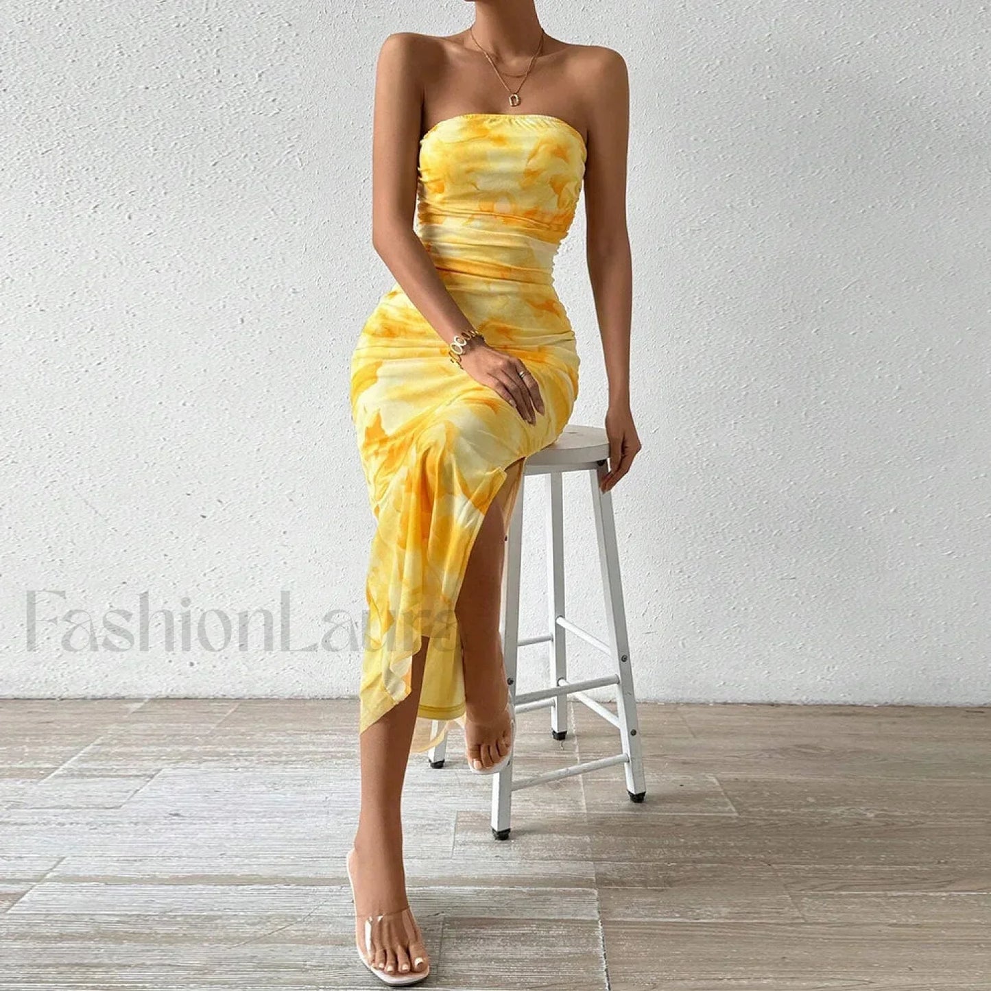 Graphic Off-Shoulder Midi Dress