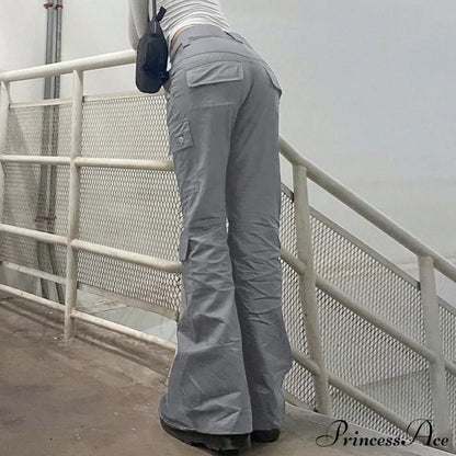 Gray Casual Stitched Pocket Cargo Pants