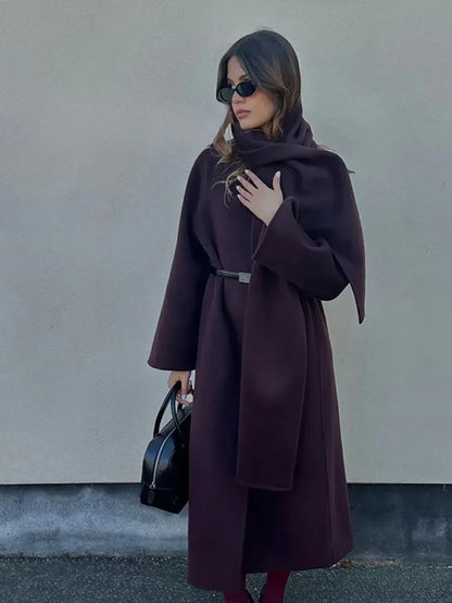Gray Woolen Turn-Down Collar Overcoat
